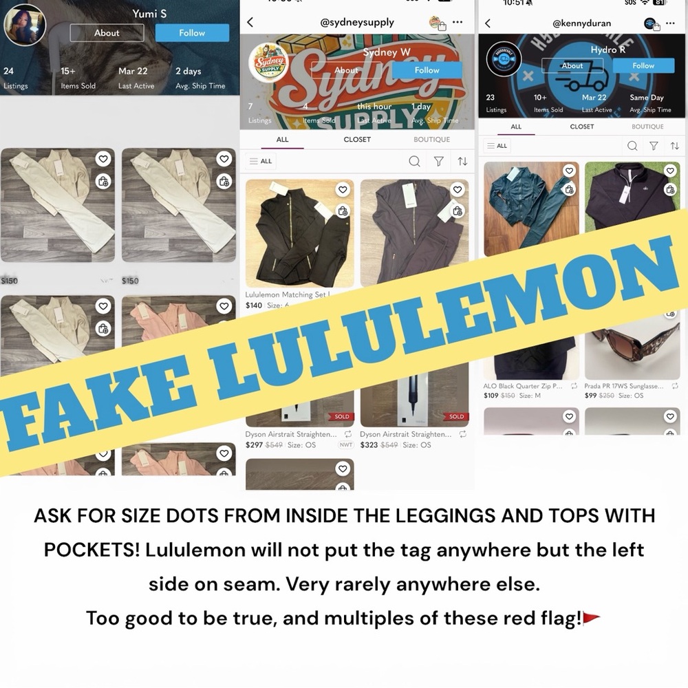 BUYERS BEWARE FAKE TAG PLACEMENT VS AUTHENTIC